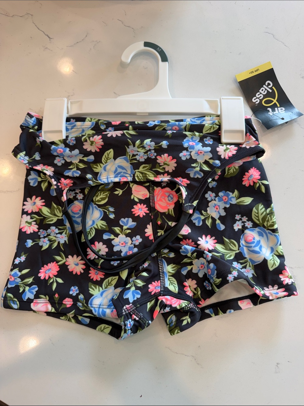 NWT art class Black Floral two piece with Pink & Blue Blooms